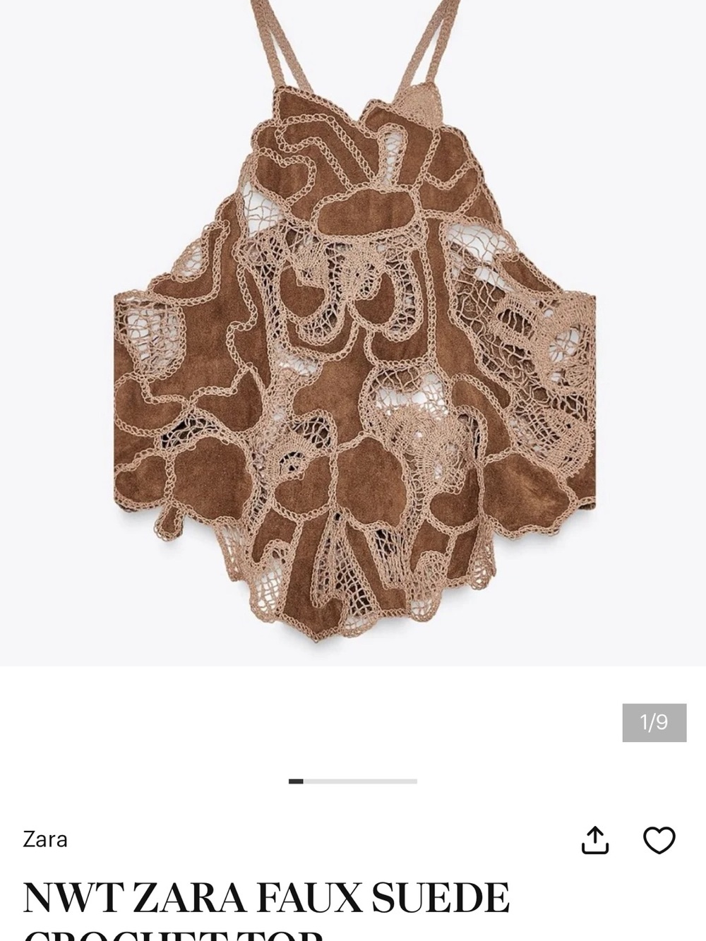 Zara Brown Faux Suede Crochet Halter Camisole